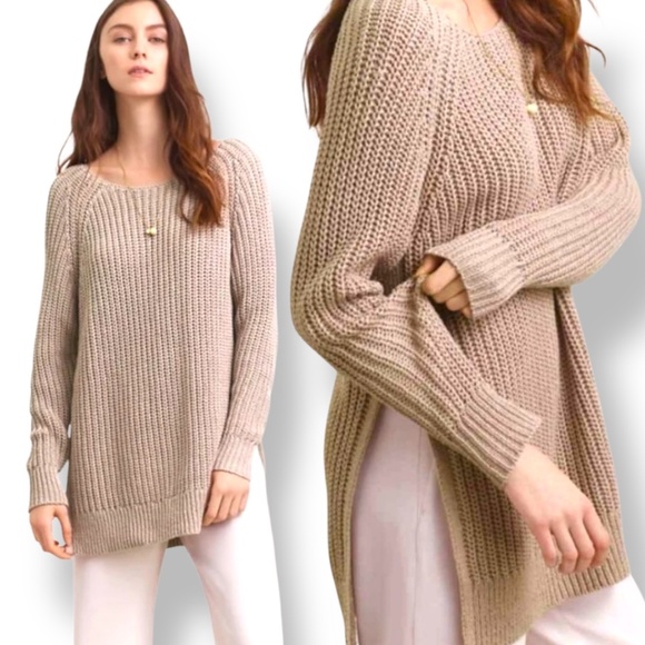 ARITZIA WILFRED Linen Cotton Blend Randonnai Long Line Sweater Side Splits Sz M - Picture 1 of 9